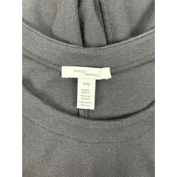 Daily Ritual Womens Black Short Sleeve Round Neck Lace Hem Dress Size 1X 41L 21B - Picture 4 of 7